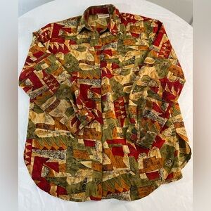 Vintage 90s Abstract Button Up Made In USA Artsy Geometric Shirts Women’s Large
